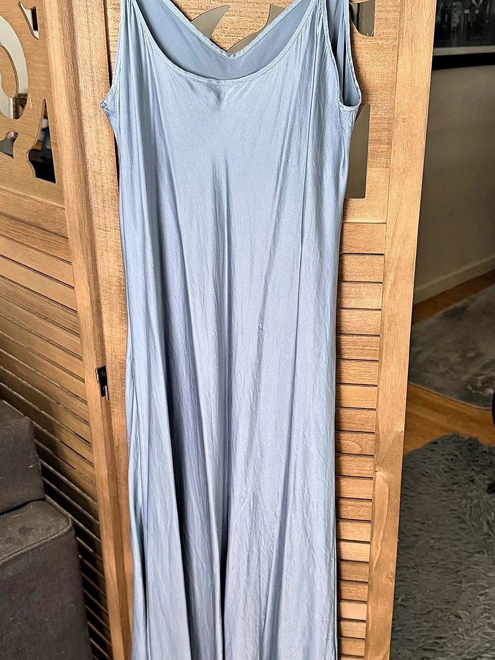 THXSILK 100% Mulberry Silk Long Nightgown – Blue – Size Large